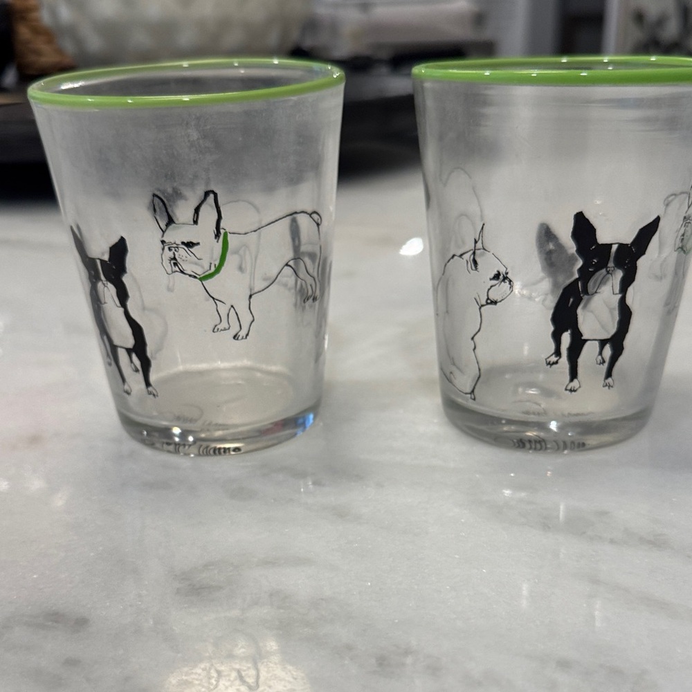 French bulldog PrintGlasses with Green Rim from Anthropologie